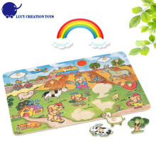 Kinder Vorschule pädagogischen Happy Wooden Farm Tiere Puzzle Spielzeug mit PEG